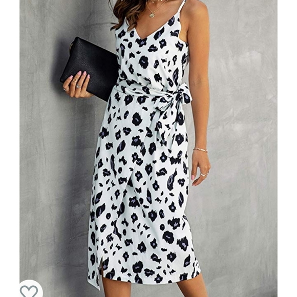 Dresses & Skirts - White Leopard Print Wrap Dress Spaghetti Strap